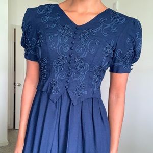 Navy blue puff sleeve vintage dress